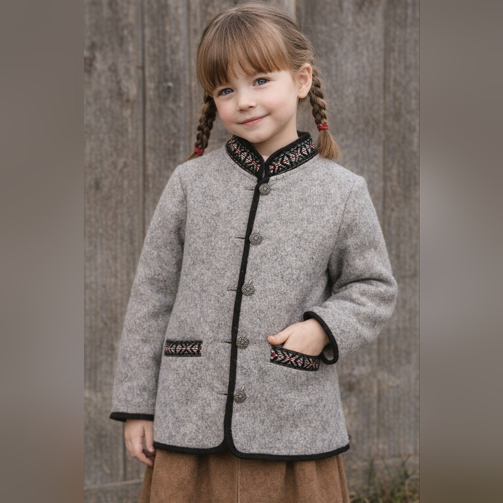 Adorable Austrian Made Wool Embroirdered Childrens Coat
